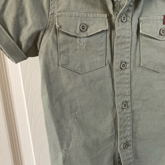 7 For All Mankind Toddler Boys Short Sleeve Green Distressed Button Down… - Picture 3 of 7